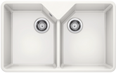Chiuvetă bucătărie ceramică Blanco VILLAE Double Farmhouse alb lucios 794 × 490 mm