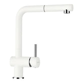 Baterie bucătărie Schock Epos Cristalite Alpina cu cap extractibil, aspect granit, cartuș ceramic, alb