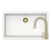 Set chiuvetă bucătărie Schock Greenwich N-100XL 750 x 456 mm Cristadur Polaris, alb polar cu părți vizibile și baterie bucătărie Schock Kavus cu cap extractibil White Gold