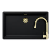 Set chiuvetă bucătărie Schock Greenwich N-100XL 750 x 456 mm Cristadur Puro, negru intens cu părți vizibile și baterie bucătărie Schock Kavus cu cap extractibil White Gold