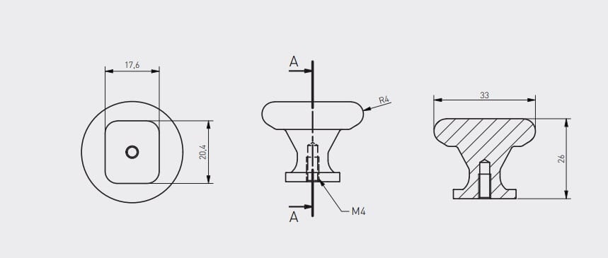 Buton mobilă LORENA 33x26 mm, brushed gold