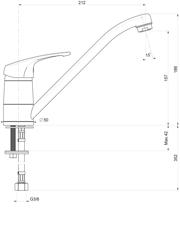 08905 BATERIE MONOCOMANDĂ VERTICALĂ PENTRU BUCĂTĂRIE - crom