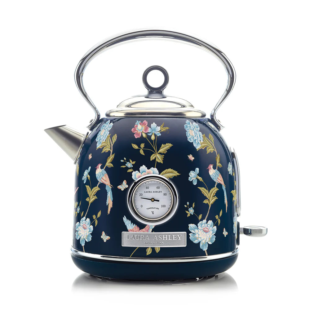 Fierbător electric Laura Ashley Elveden Navy, 1.7 L, 1500 W, inox, cu termometru, filtru anticalcar