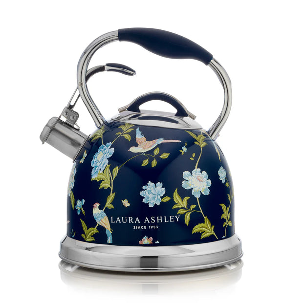 Fierbător pe plită Laura Ashley Elveden Navy, 3 L, inox, cu fluierat, compatibil inducție