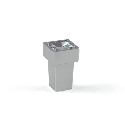 Buton pentru mobilă Tulip Enza – crom lucios, cu inserție transparentă (pătrat, H 20 mm)