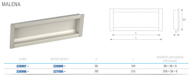 Mâner îngropat pentru mobilier Tulip Malena – aluminiu anodizat, finisaj mat, interax 192 mm
