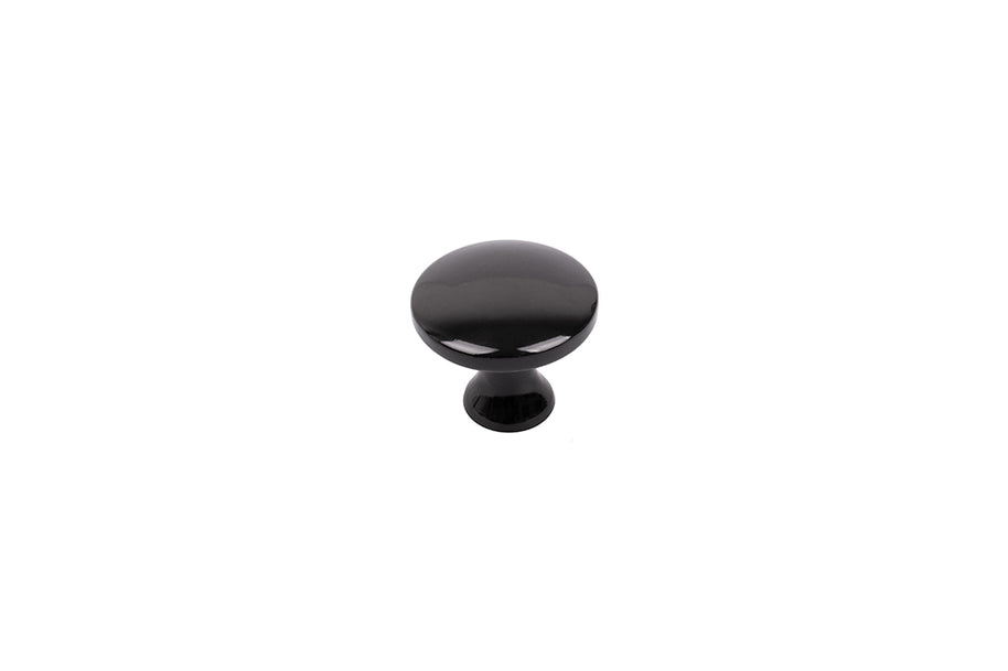 Buton mobilier Evan – negru lucios, rotund, cu șurub