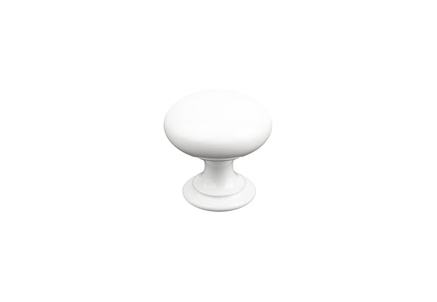 Buton mobilier Jota – alb lucios, rotund, 28×28 mm, cu șurub