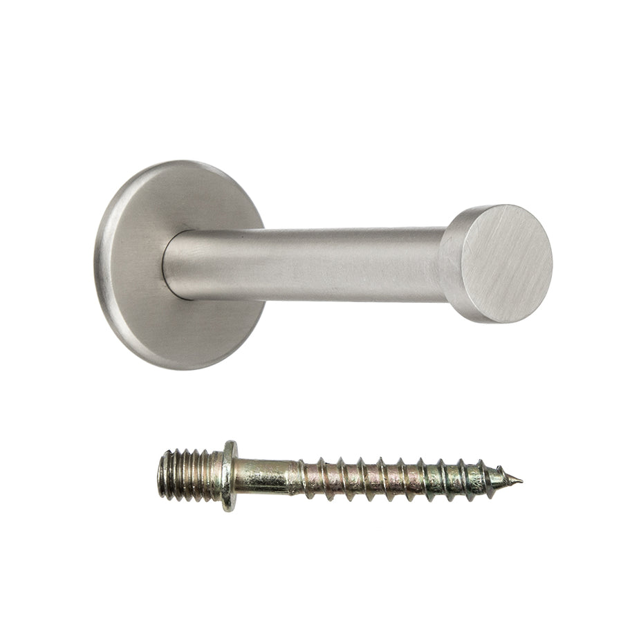 Agățătoare Tulip Filip 52 – oțel inoxidabil periat, 52 mm, 1 cârlig, montaj frontal, șuruburi incluse