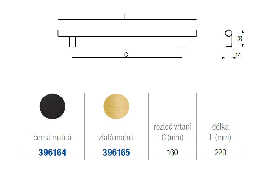 Mâner pentru mobilier Tulip Mella – auriu mat, aluminiu, interax 160 mm