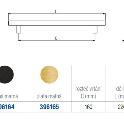 Mâner pentru mobilier Tulip Mella – auriu mat, aluminiu, interax 160 mm