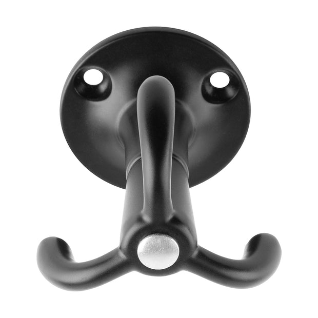 Agățătoare rotativă Tulip Twist – negru mat, 3 cârlige, zamac, montaj pe blat/poliță (sub), multifuncțională