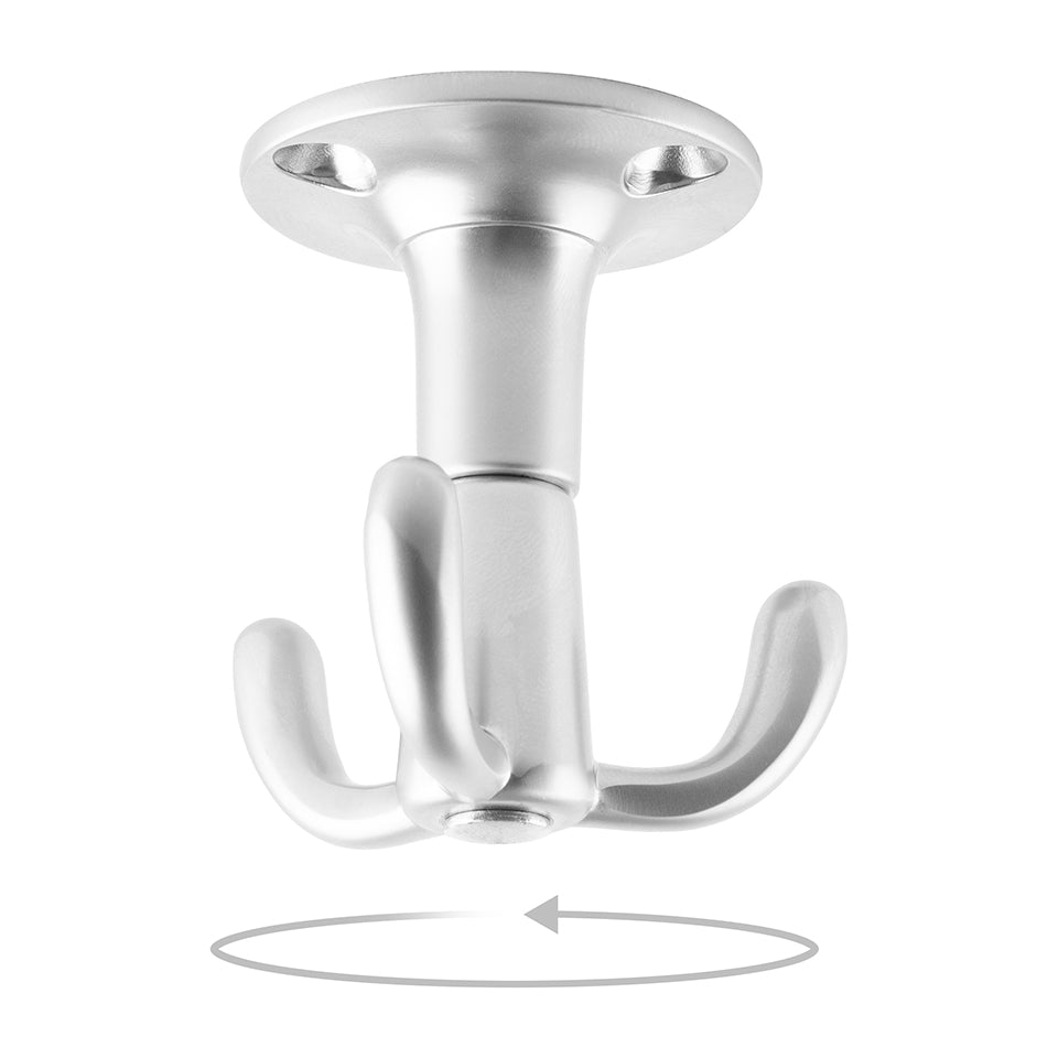 Agățătoare rotativă Tulip Twist – crom mat, 3 cârlige, zamac, montaj pe blat/poliță (sub), multifuncțională