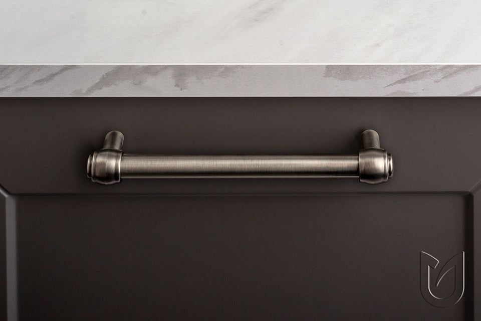 Mâner pentru mobilier Tulip Rustik 128 – finisaj cositor vechi, zamac, interax 128 mm