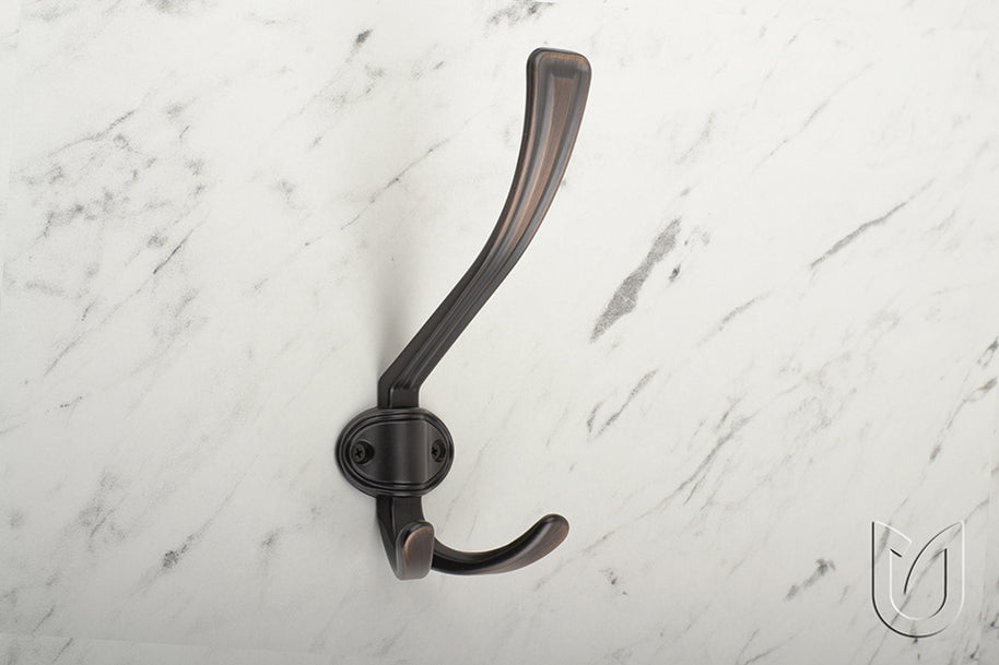 Agățătoare pentru cuier Tulip Rubico – negru antic, 2 agățători, metal patinat, zinc, montaj frontal (cu șuruburi incluse)