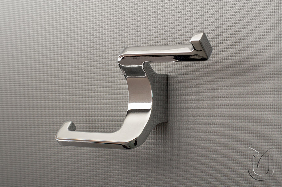 Agățătoare cu 2 cârlige Tulip Extendo XL – nichel mat (satinat), 107,5 × 64,5 × 38,5 mm, zamac, montaj frontal, șuruburi incluse