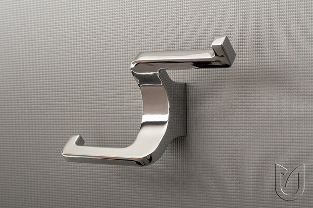 Agățătoare cu 2 cârlige Tulip Extendo XL – nichel mat (satinat), 107,5 × 64,5 × 38,5 mm, zamac, montaj frontal, șuruburi incluse