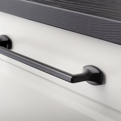 Buton mobilier Tulip Menfi – negru mat, dreptunghiular, 35 × 25 mm, H24 mm, interax 20 mm (zamac)