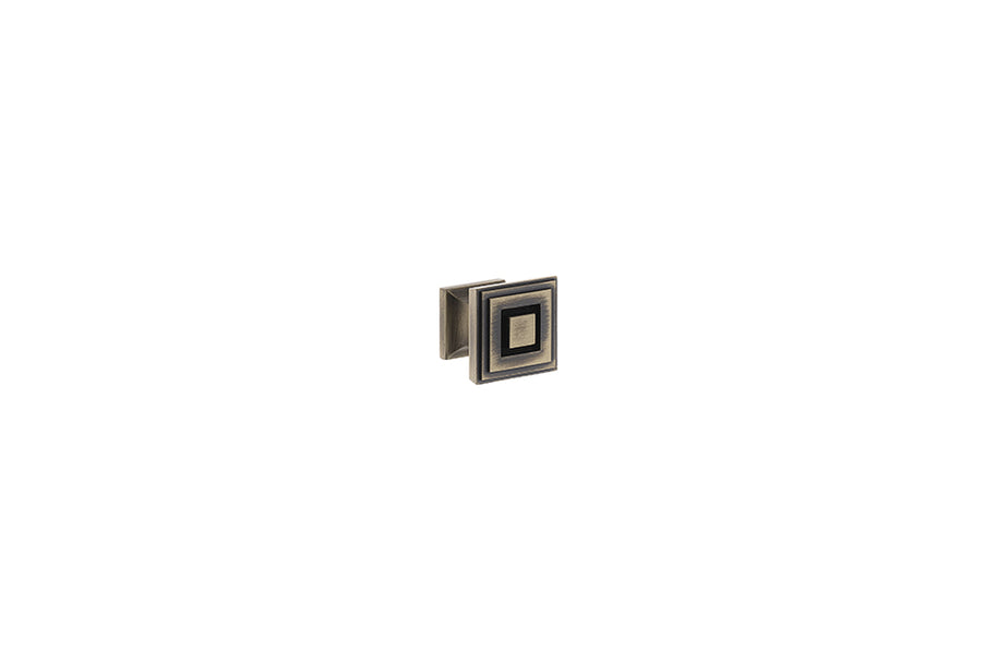 Buton mobilier Tulip Serena – alamă antichizată (antique brass), pătrat, 25 × 25 mm, H24 mm, cu șurub