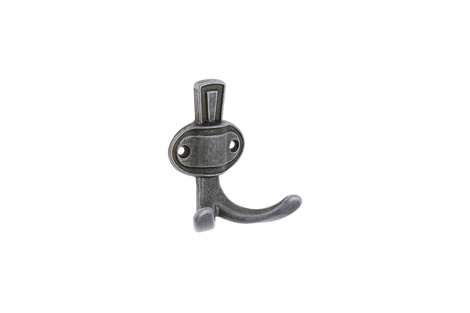 Agățătoare pentru cuier Tulip Rubico – negru antic, 2 agățători, metal patinat, zinc, montaj frontal (cu șuruburi incluse)