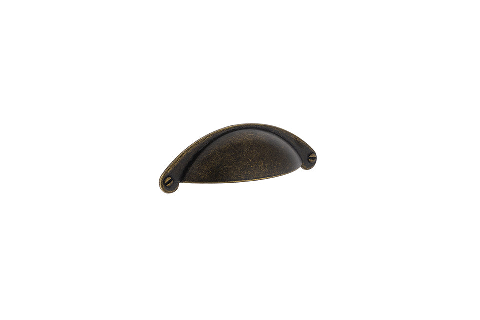 Mâner tip cupă pentru mobilier Tulip Cona – alamă antichizată (mat), zamac, interax 64 mm