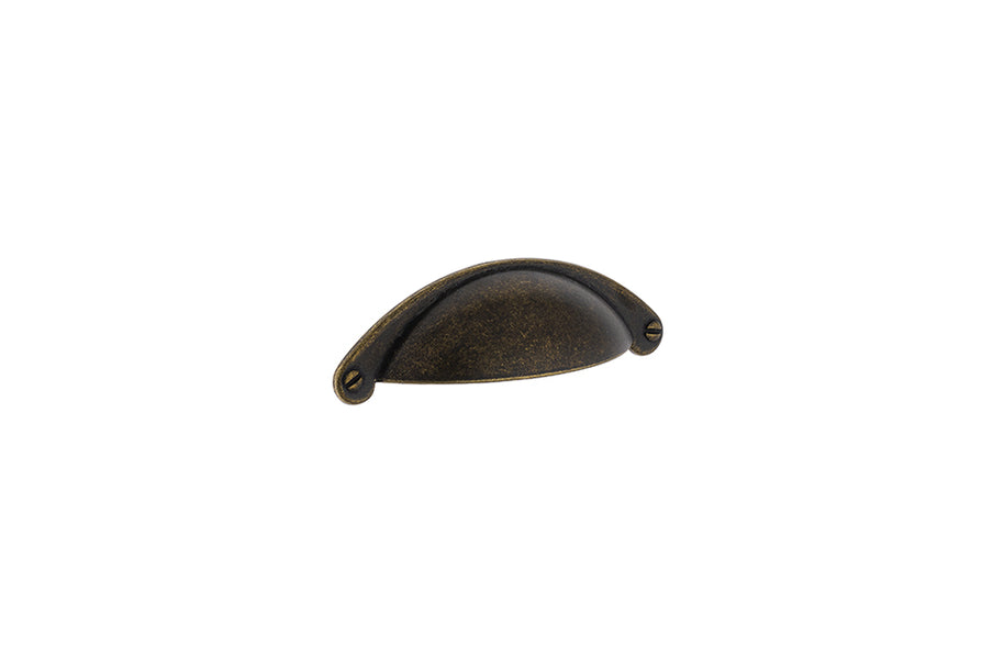 Mâner tip cupă pentru mobilier Tulip Cona – alamă antichizată (mat), zamac, interax 64 mm