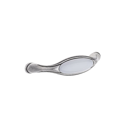 Mâner pentru mobilier Tulip Margarita – cositor antichizat (pewter) & porțelan alb, interax 128 mm