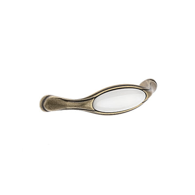 Mâner pentru mobilier Tulip Margarita – alamă antichizată & porțelan bej, interax 128 mm