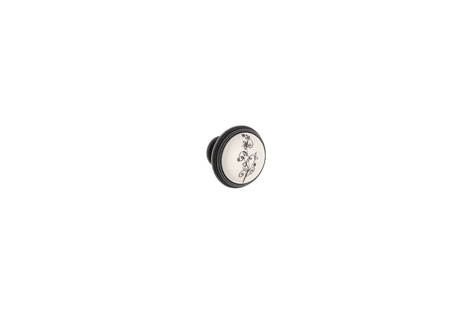 Buton mobilier Tulip Margarita – maro / porțelan bej cu model floral, rotund, Ø35 mm, H27 mm