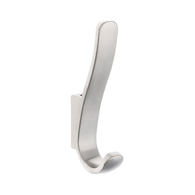 Agățătoare dublă Tulip Iwo – nichel satinat, finisaj mat, H135 mm, 2 cârlige, zamac, montaj frontal, șuruburi M4 incluse