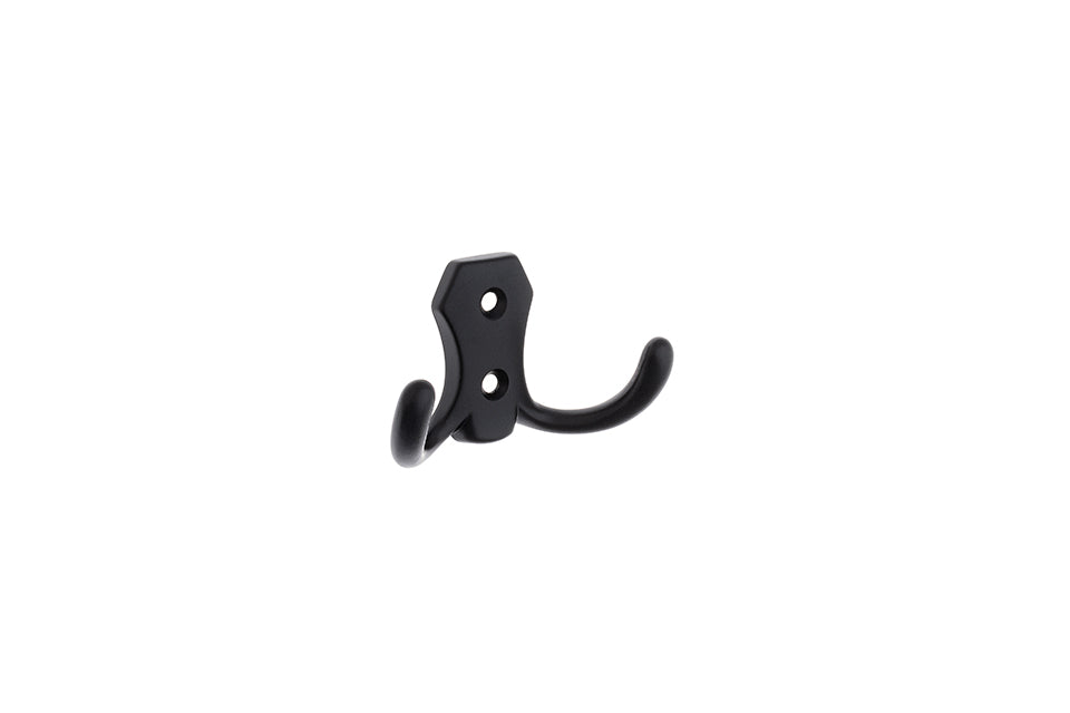 Agățătoare pentru cuier Tulip Lugo – negru mat, 2 cârlige, zamac, montaj frontal (cu șuruburi incluse)