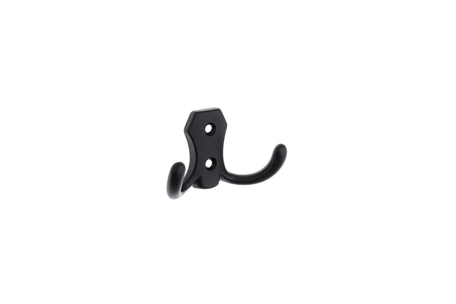 Agățătoare pentru cuier Tulip Lugo – negru mat, 2 cârlige, zamac, montaj frontal (cu șuruburi incluse)