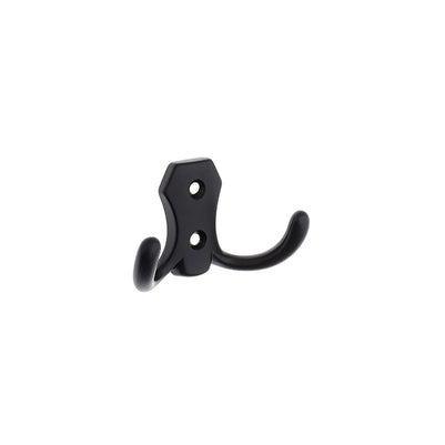 Agățătoare pentru cuier Tulip Lugo – negru mat, 2 cârlige, zamac, montaj frontal (cu șuruburi incluse)