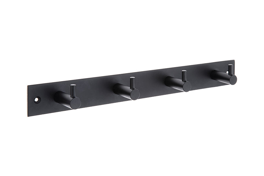 Cuier bară Tulip Balo XL – negru mat, 4 cârlige, zamac, montaj frontal, șuruburi și dibluri incluse