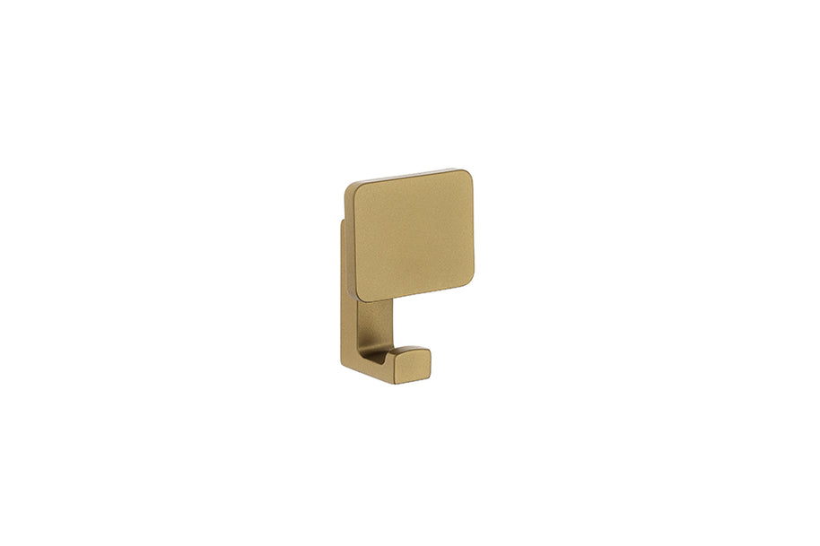 Agățătoare dublă Tulip Pera – auriu mat, H64 mm, 2 cârlige, zamac, montaj frontal