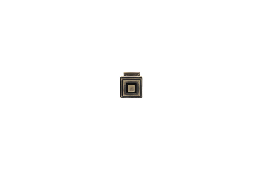 Buton mobilier Tulip Serena – alamă antichizată (antique brass), pătrat, 25 × 25 mm, H24 mm, cu șurub