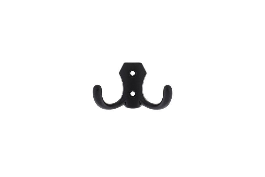 Agățătoare pentru cuier Tulip Lugo – negru mat, 2 cârlige, zamac, montaj frontal (cu șuruburi incluse)