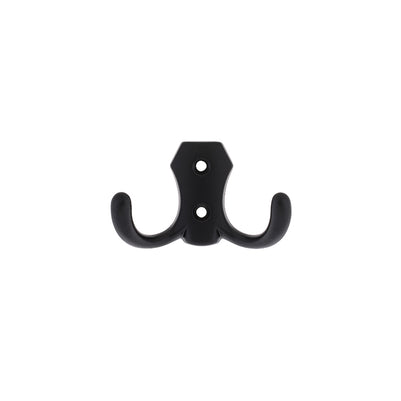 Agățătoare pentru cuier Tulip Lugo – negru mat, 2 cârlige, zamac, montaj frontal (cu șuruburi incluse)