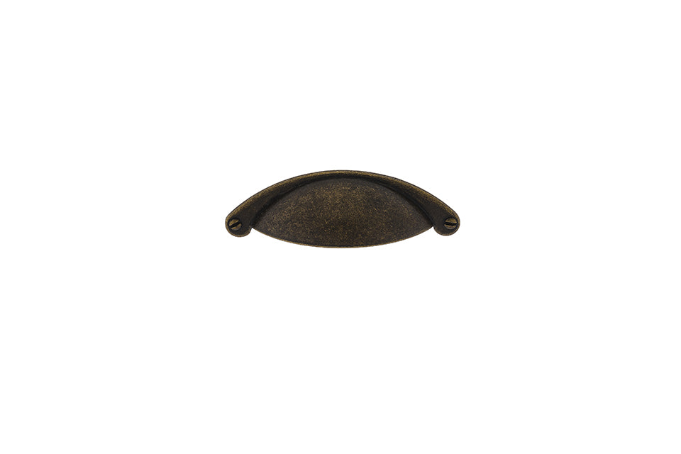 Mâner tip cupă pentru mobilier Tulip Cona – alamă antichizată (mat), zamac, interax 64 mm
