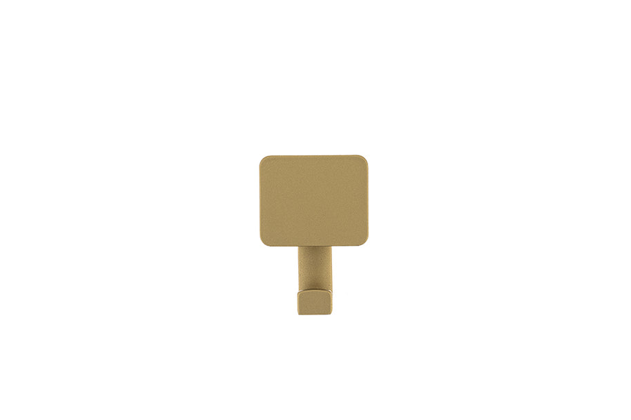 Agățătoare dublă Tulip Pera – auriu mat, H64 mm, 2 cârlige, zamac, montaj frontal