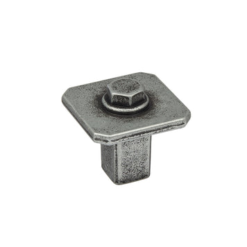 Buton mobilier Tulip Kentucky – cositor antichizat (old tin), pătrat, mat, 27 × 27 mm, H26 mm (zamac)