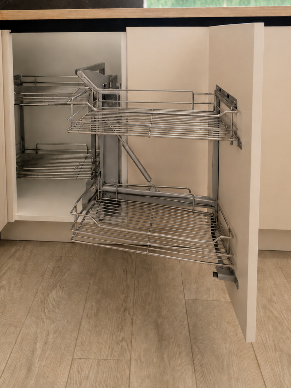 Mobilier de bucătărie NORVINIA, cu fronturi din MDF termoformat în două culori, blat termorezistent EGGER și mânere tip profil GOLA