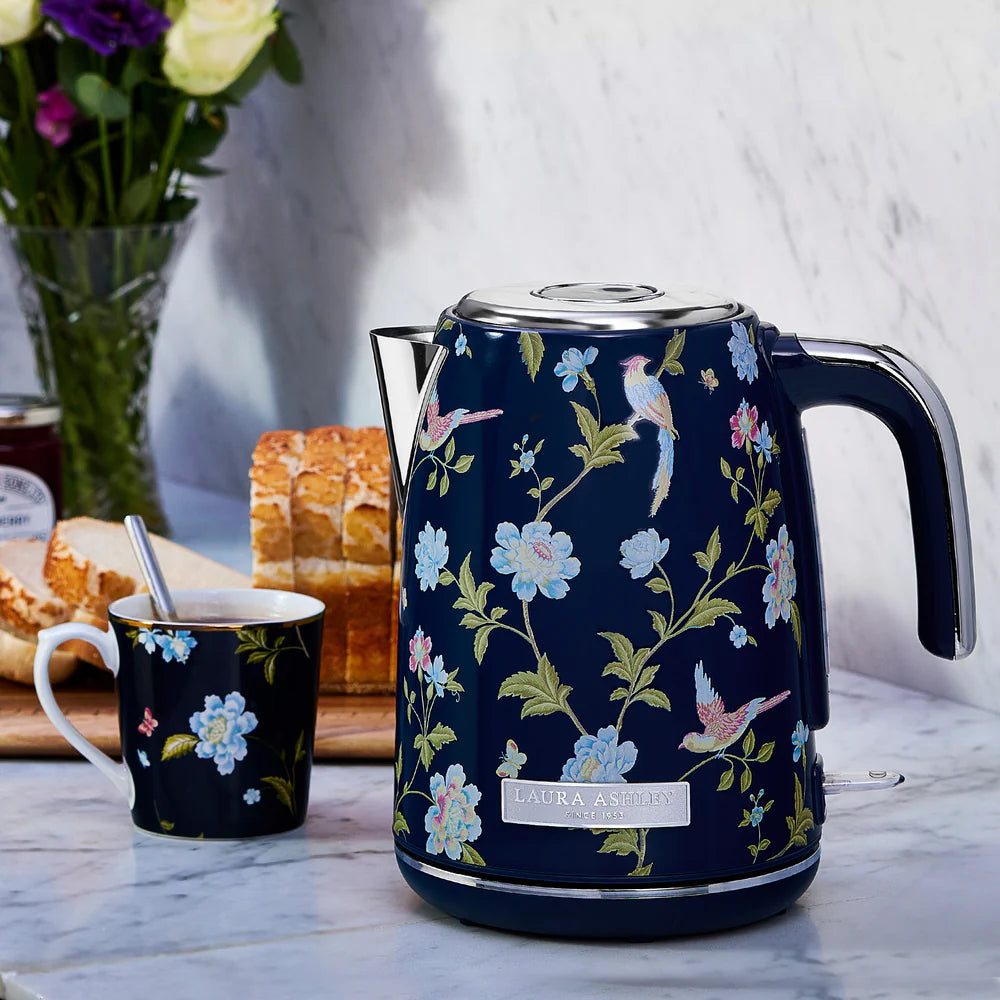 Fierbător electric Laura Ashley Elveden Navy, 1.7 L, 2200 W, inox, cu filtru anticalcar