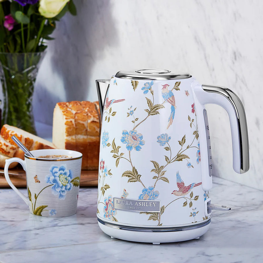 Fierbător electric Laura Ashley Elveden White, 1.7 L, 2200 W, inox, cu filtru anticalcar
