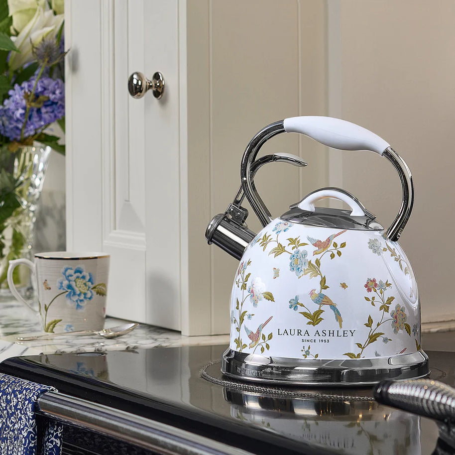 Fierbător pe plită Laura Ashley Elveden White, 3 L, inox, cu fluierat, compatibil inducție