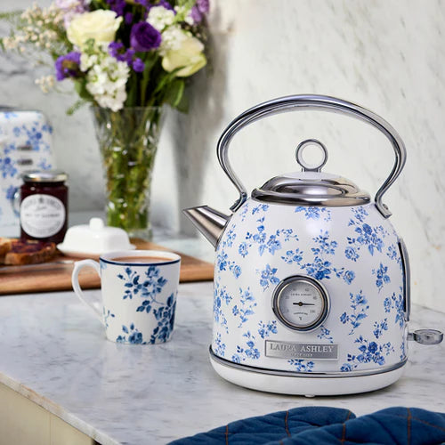 Fierbător electric Laura Ashley China Rose, 1.7 L, 1500 W, inox, cu termometru, filtru anticalcar