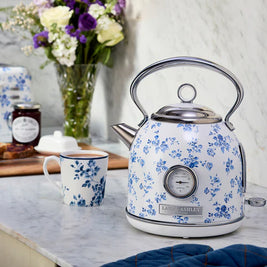 Fierbător electric Laura Ashley China Rose, 1.7 L, 1500 W, inox, cu termometru, filtru anticalcar