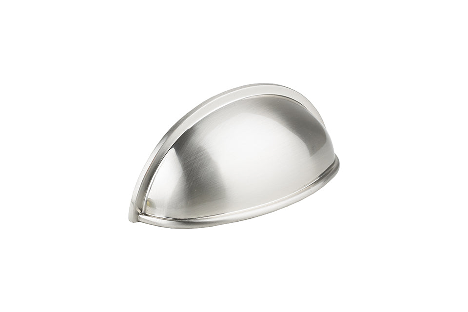 Mâner tip scoică pentru mobilier Tulip Loka – zamac, finisaj nichel periat, interax 76 mm