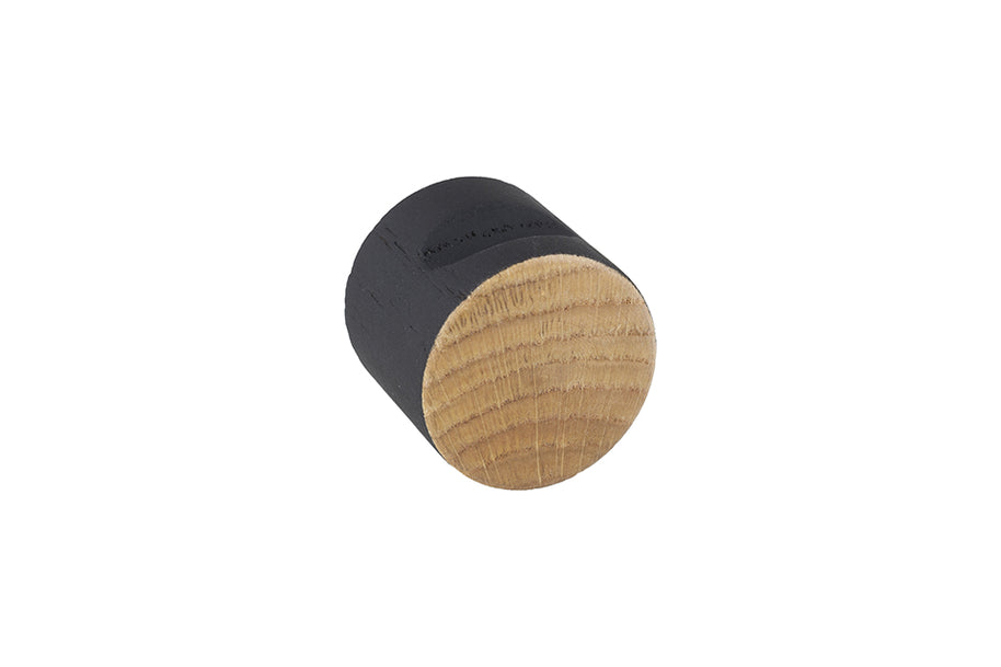 Buton pentru mobilă Tulip Hole 40 mm – stejar lăcuit & negru, lemn/metal (rotund)