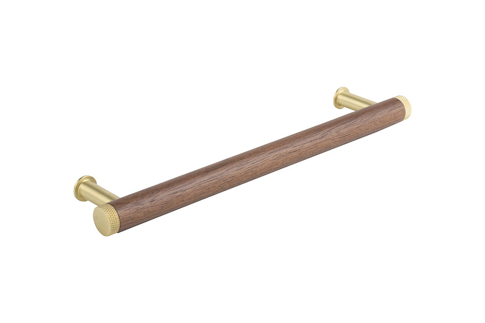 Mâner pentru mobilier Tulip Mewo – nuc / auriu mat, lemn & metal, interax 160 mm